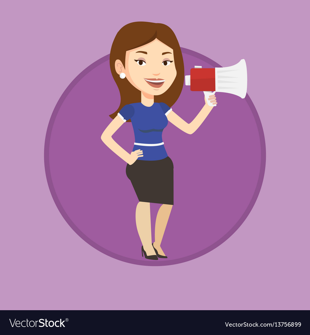 Young woman speaking into megaphone