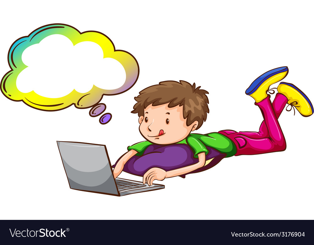 A boy using the laptop with an empty callout
