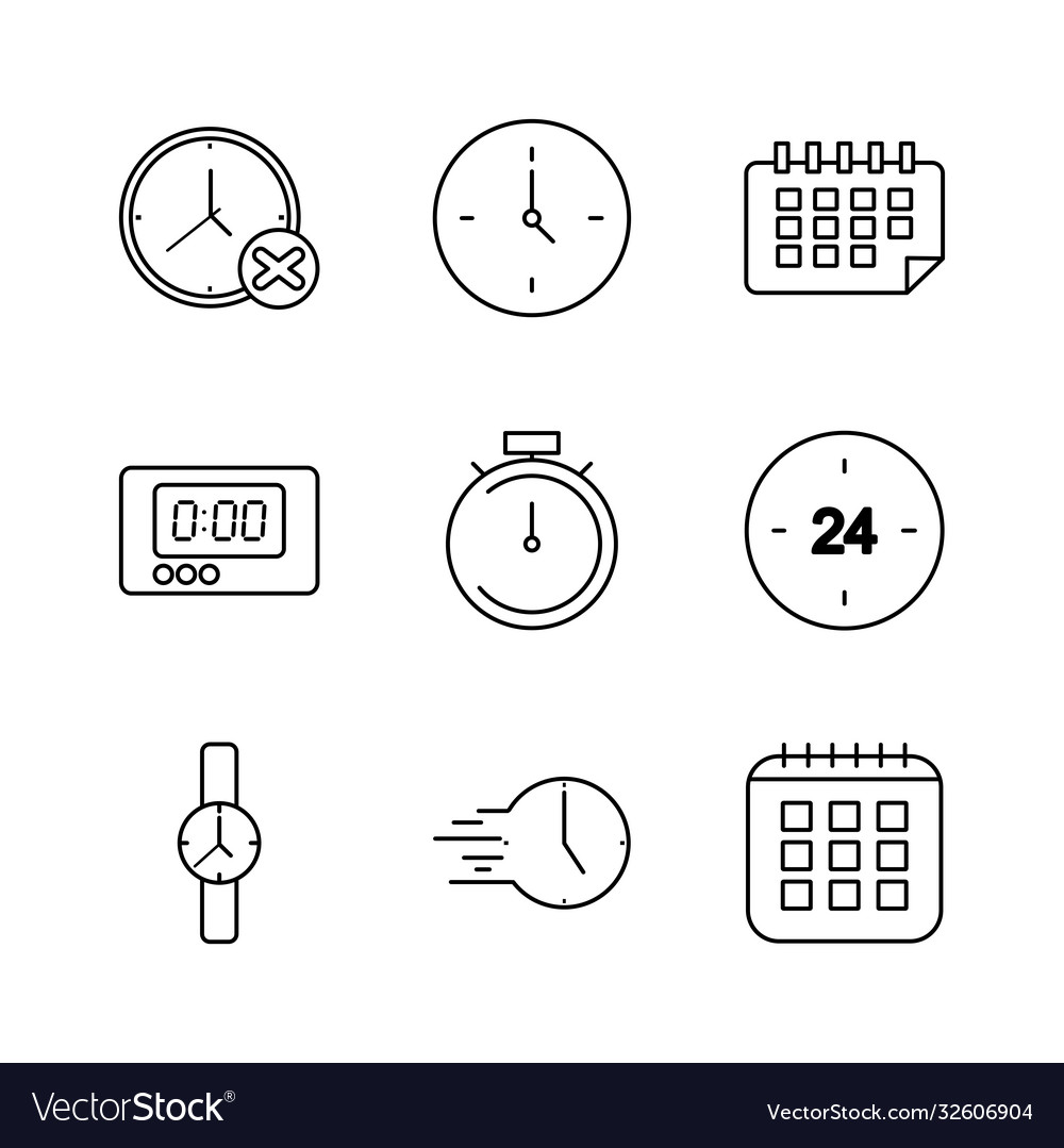 Calendar and time icon set line style