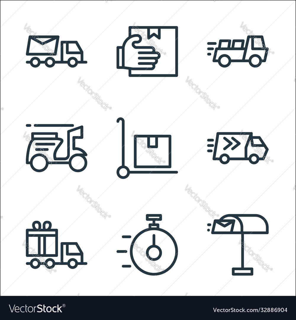 Delivery line icons linear set quality