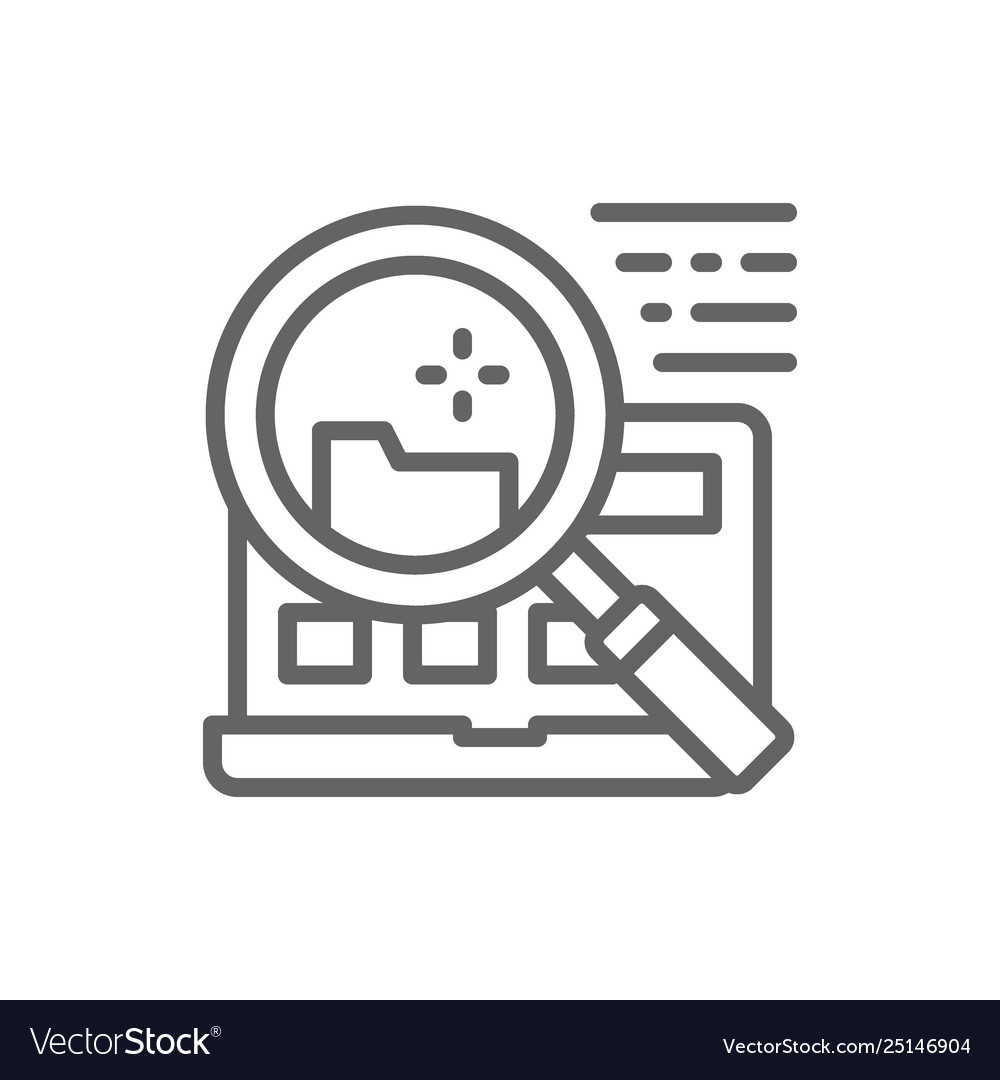 File search in laptop line icon