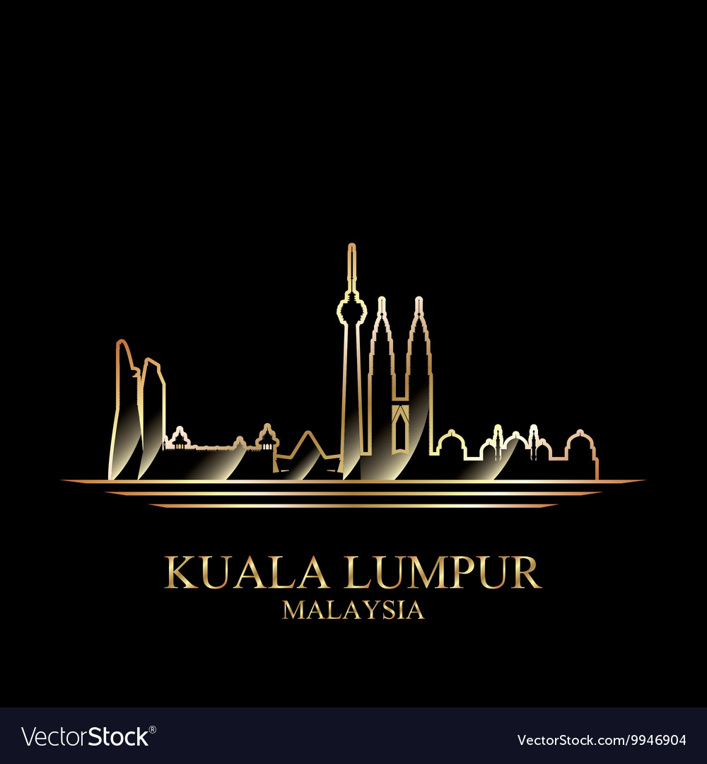 Gold silhouette of kuala lumpur on black Vector Image