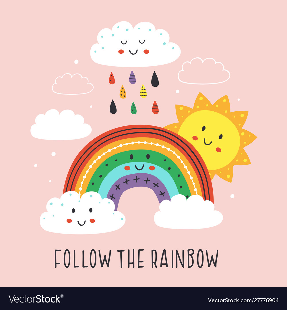 Poster with cute rainbowcloud and sun Royalty Free Vector