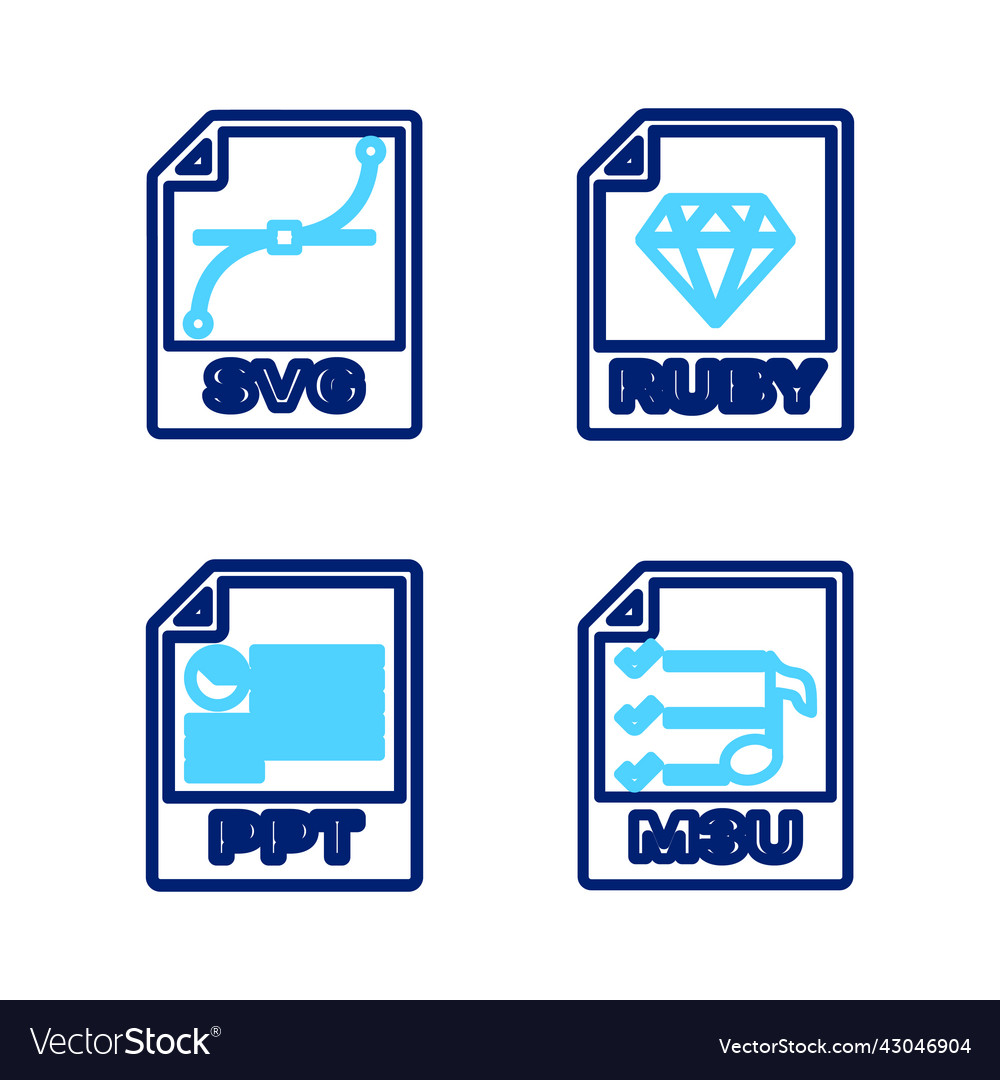 Set line m3u file document ppt ruby and svg icon vector image Set line m3u file document ppt ruby and svg icon