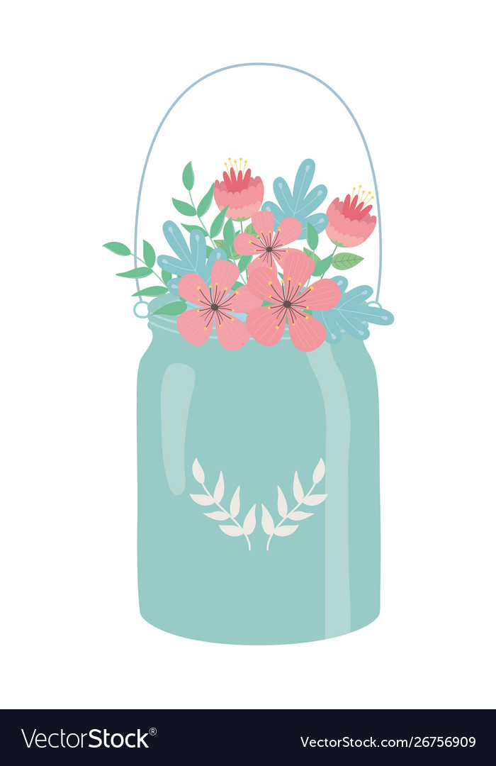 Flowers and leaves inside pot design