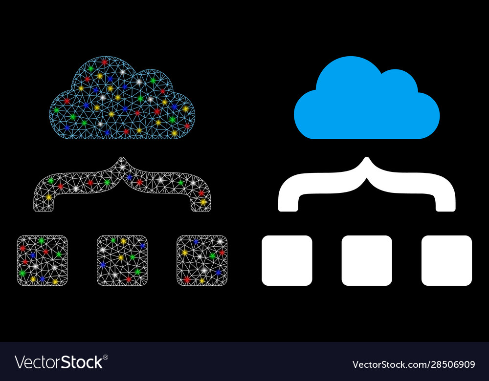 Glowing Mesh Carcass kombinieren Cloud-Icon mit Flares