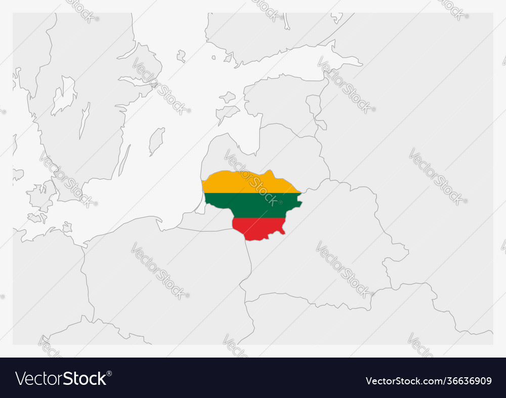 Lithuania map highlighted in flag colors