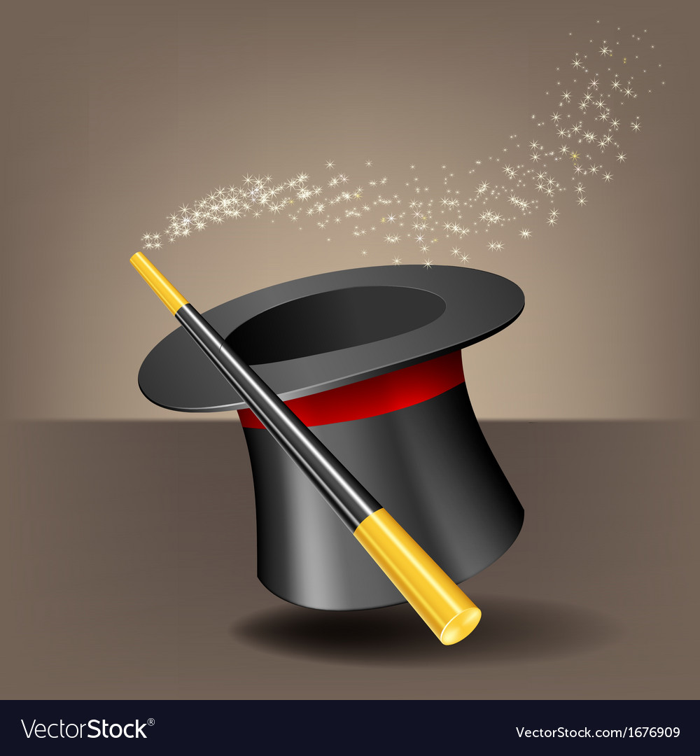 Magic hat and wand with sparkles Royalty Free Vector Image