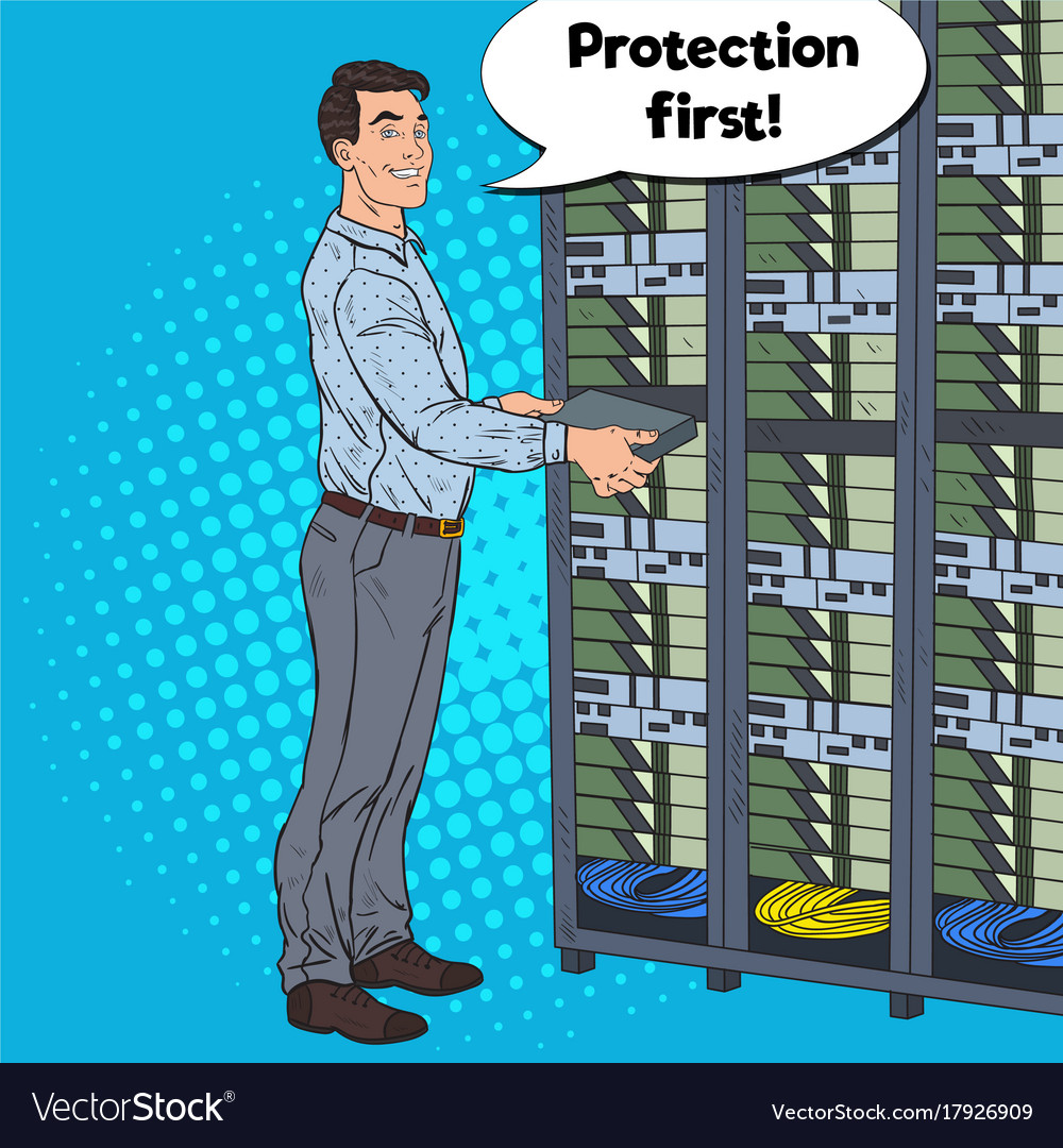Pop art network engineer in hardware data center