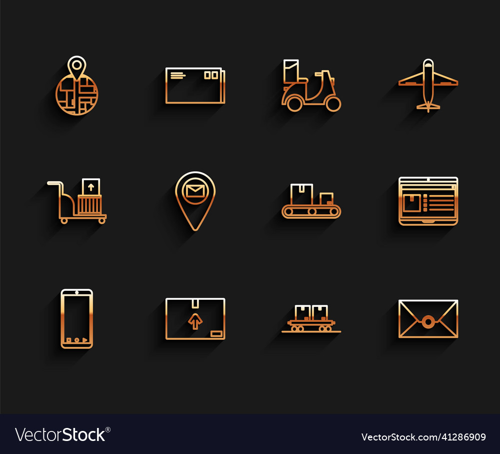 Set line mobile phone with app delivery tracking vector image Set line mobile phone with app delivery tracking
