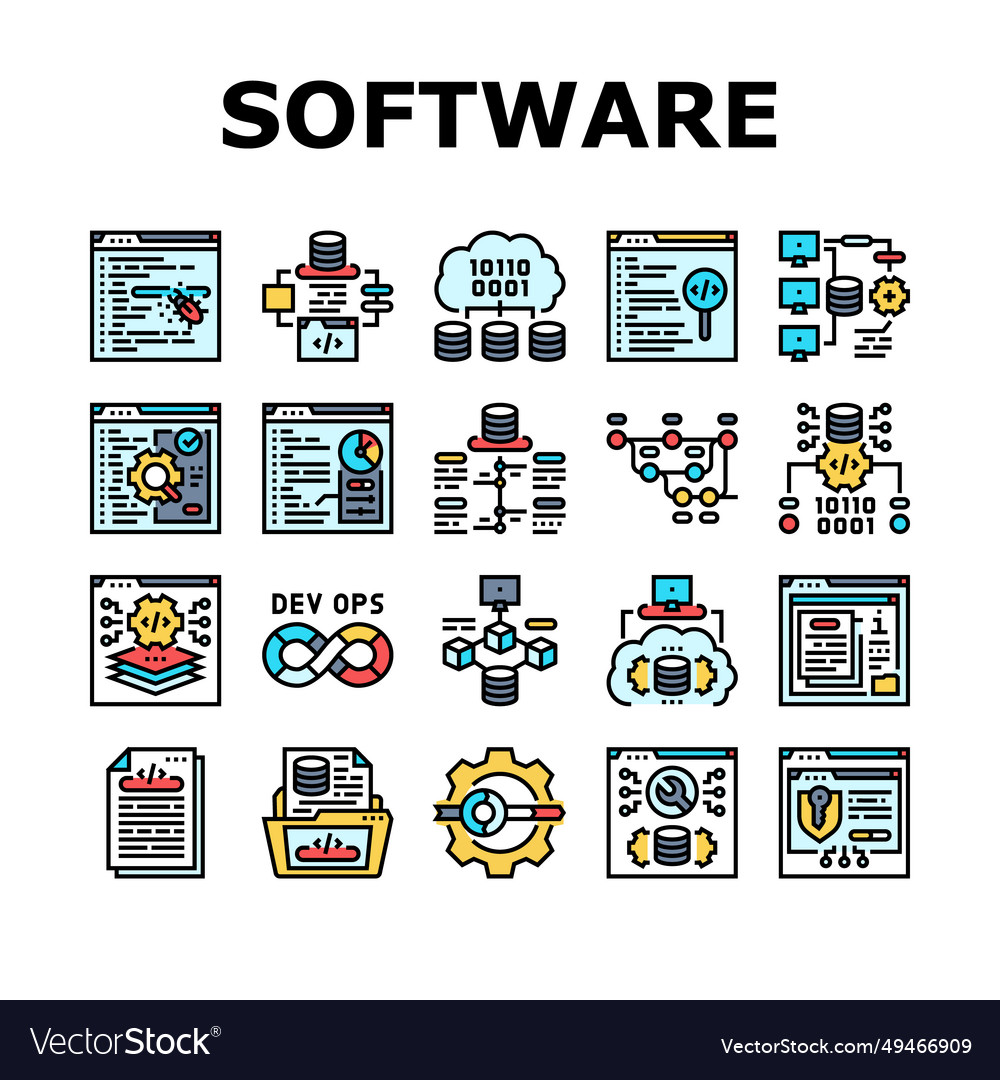 Software engineer computer code icons set vector image Software engineer computer code icons set