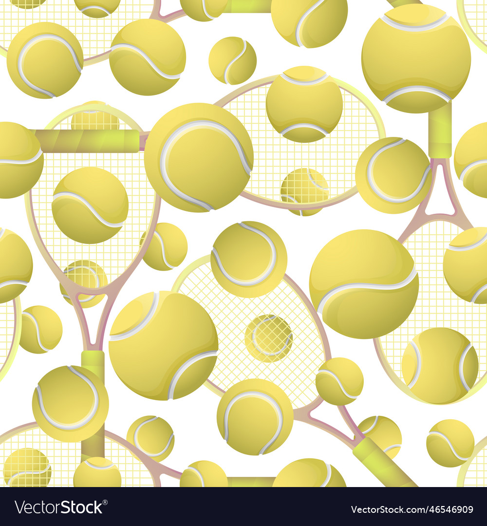 Tennis yellow balls and rackets seamless pattern