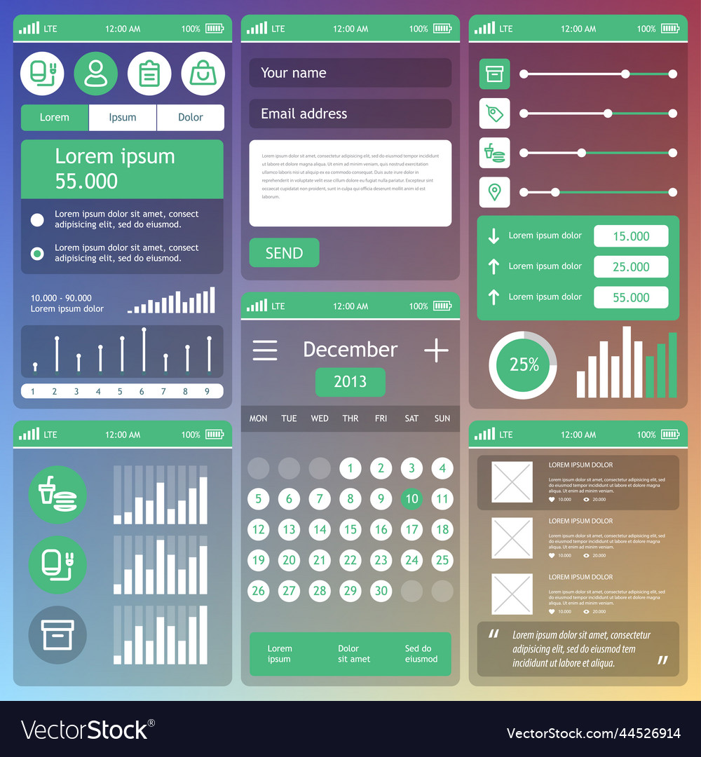 Flat mobile ui design vector image Flat mobile ui design
