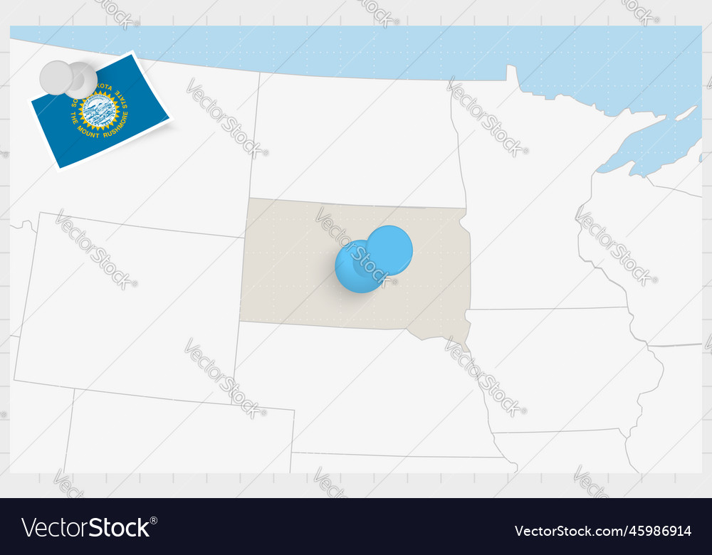 Map of south dakota with a pinned blue pin