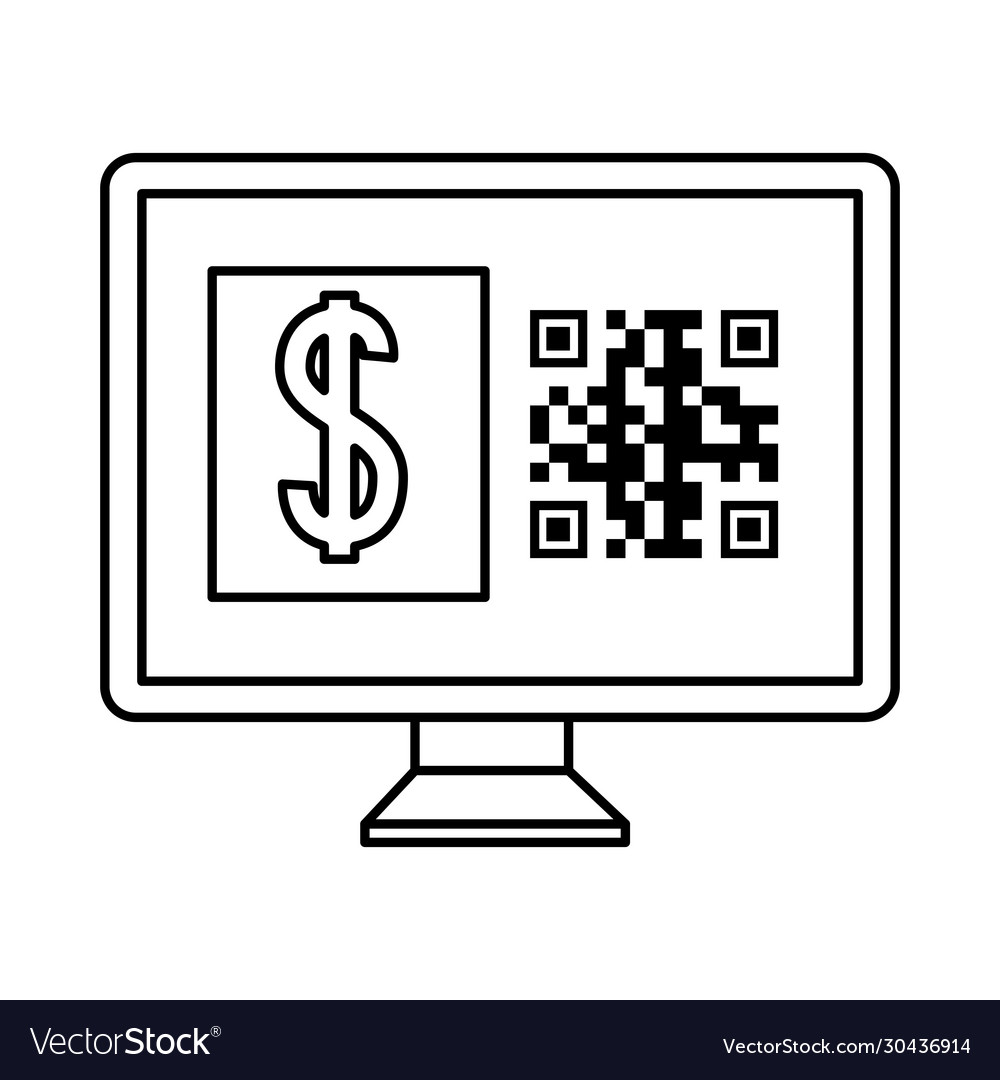 Qr code inside computer and dollar design
