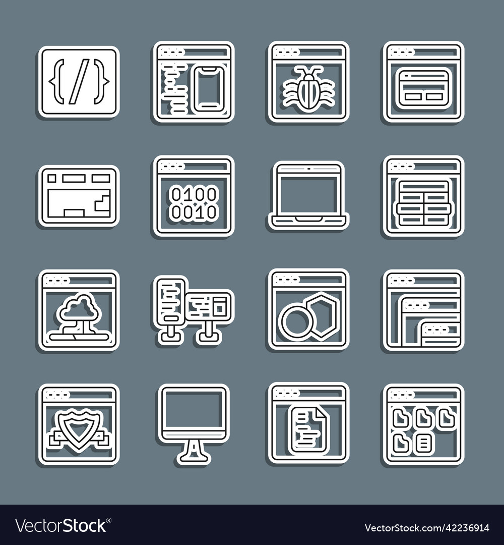 Set line browser files software mysql code vector image Set line browser files software mysql code