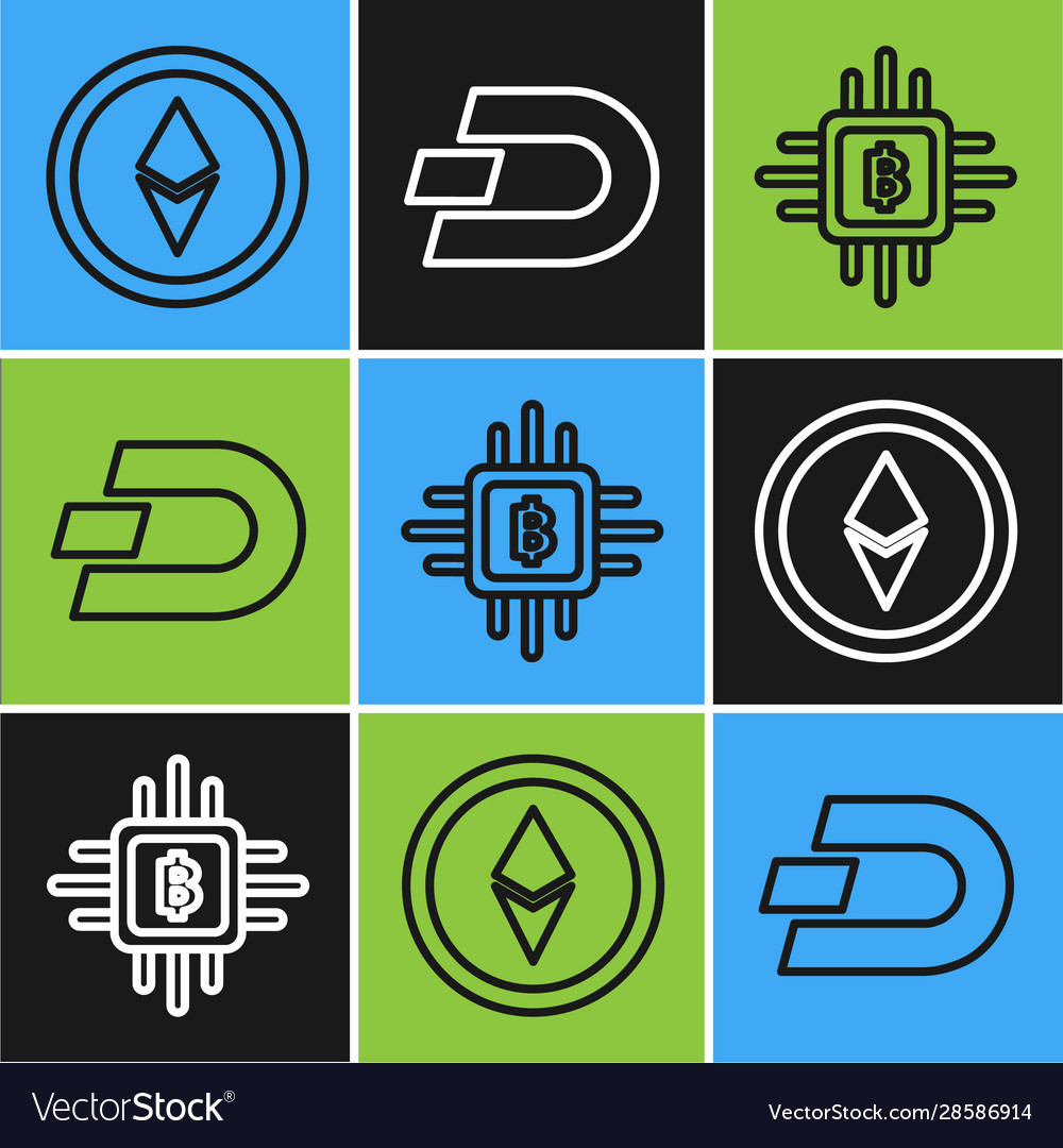 Set line cryptocurrency coin ethereum eth cpu