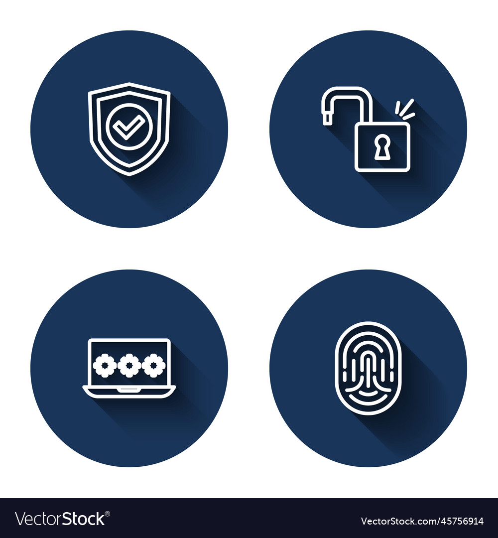 Set line shield with check mark open padlock vector image Set line shield with check mark open padlock