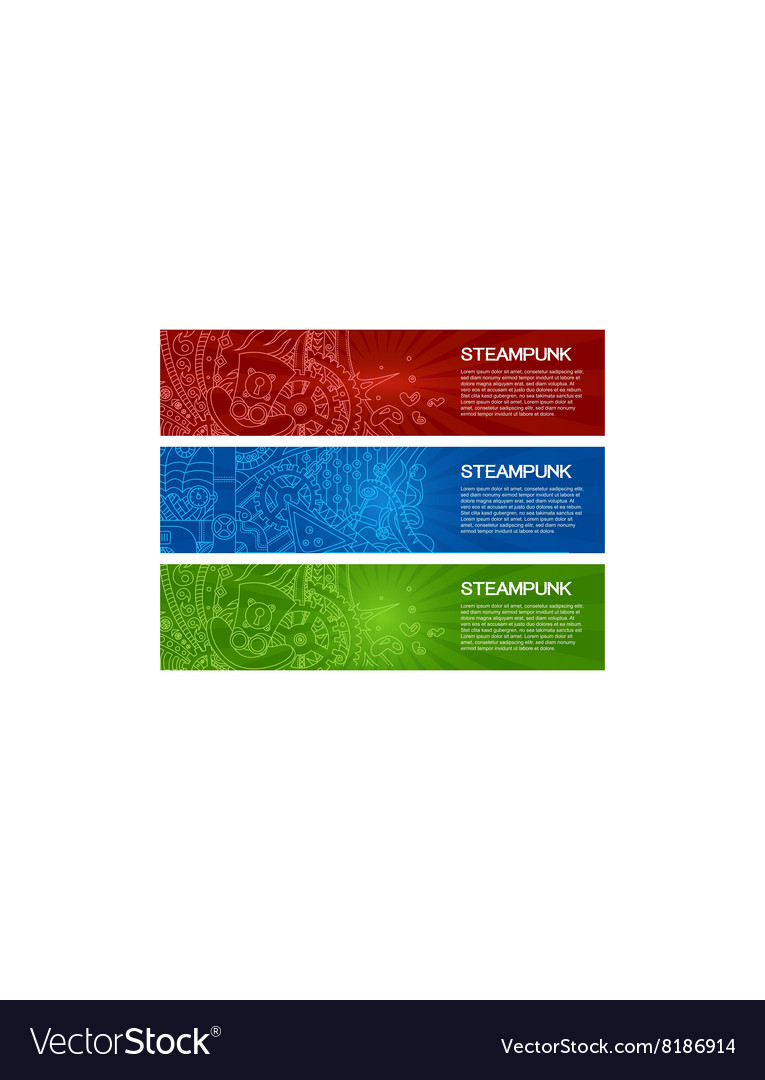 Steampunk Doodle Banner Headers Royalty Free Vector Image