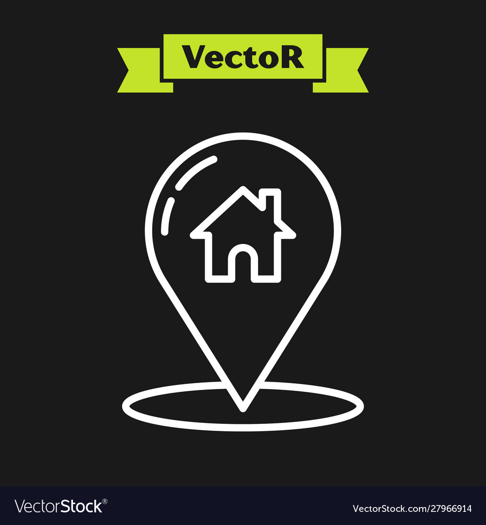 White line map pointer with house icon isolated