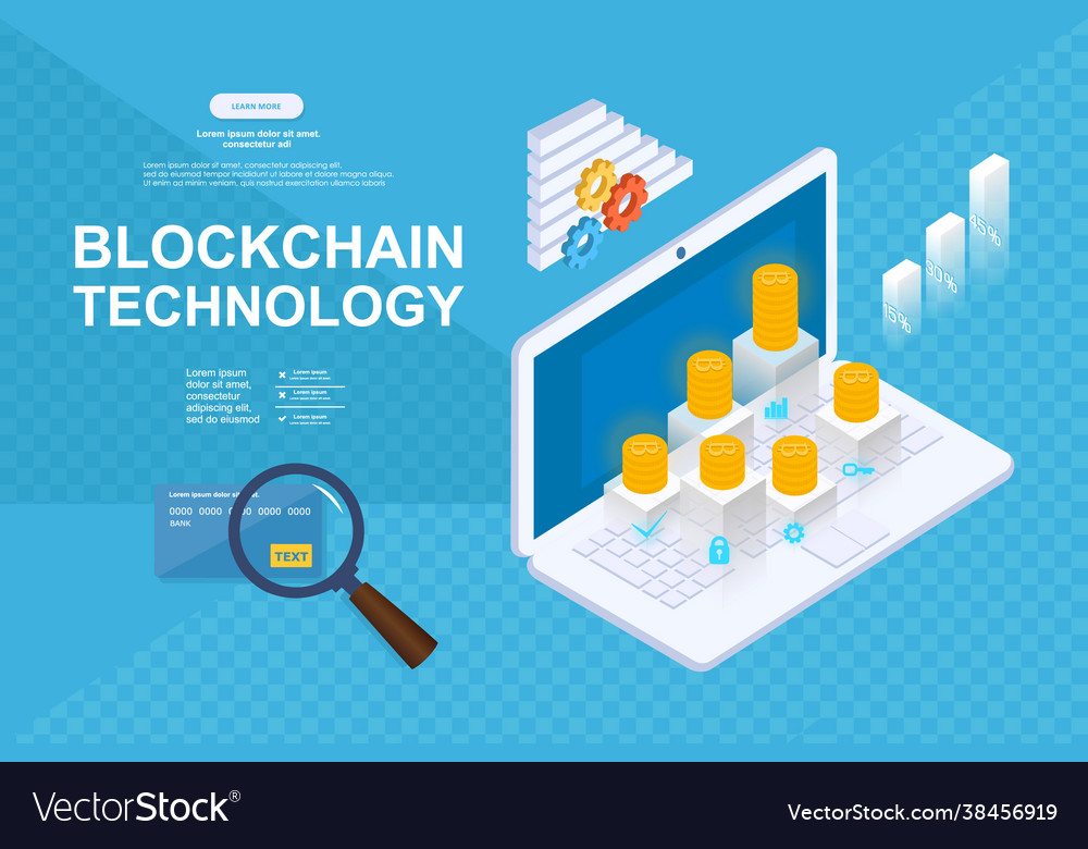 Cryptocurrency and blockchain isometric vector image Cryptocurrency and blockchain isometric