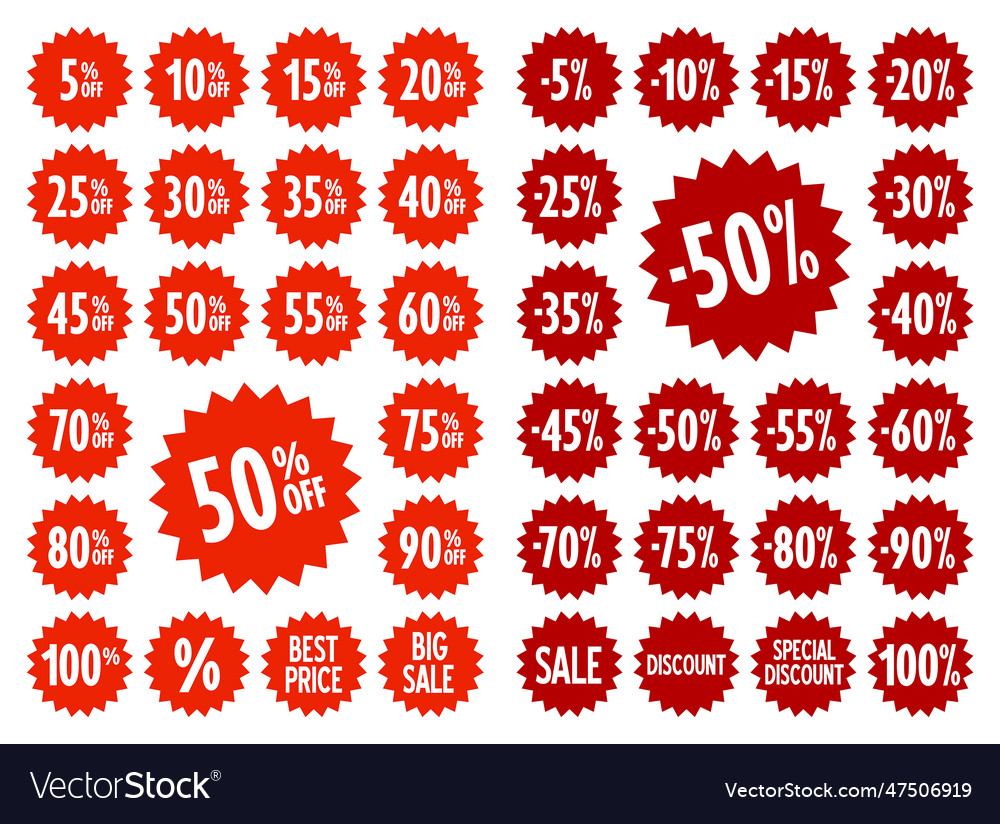 Discount stickers set for shop Royalty Free Vector Image