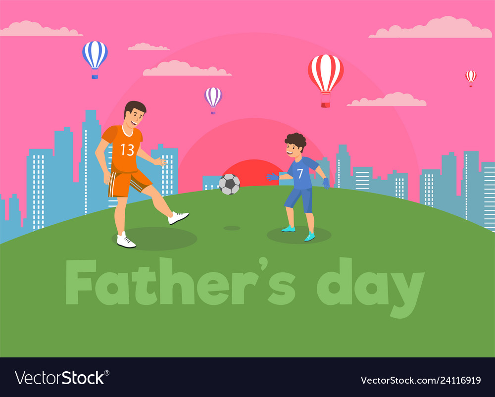Flat Banner Fathers Day Family In Park Royalty Free Vector