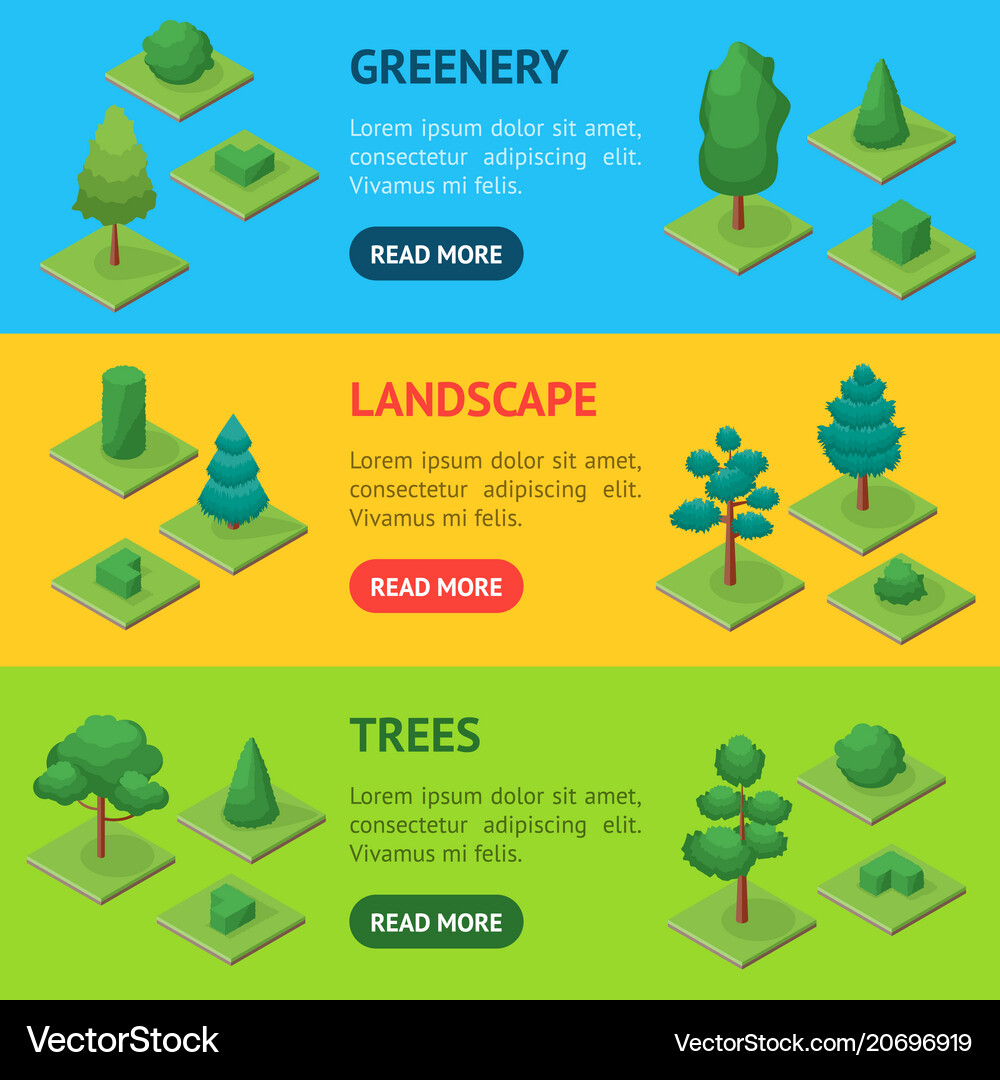 Green trees park banner horizontal set 3d Vector Image