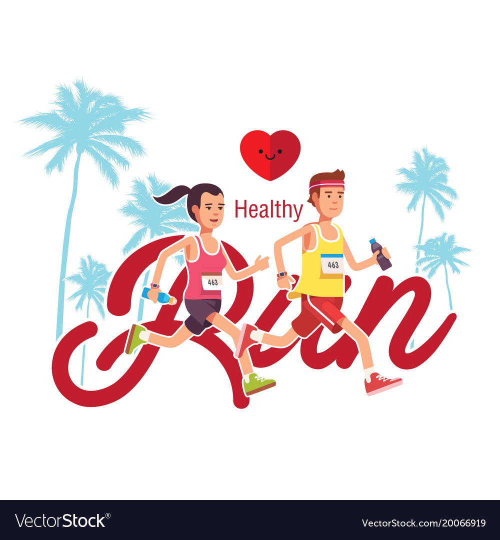 Healthy run man and woman jogging background