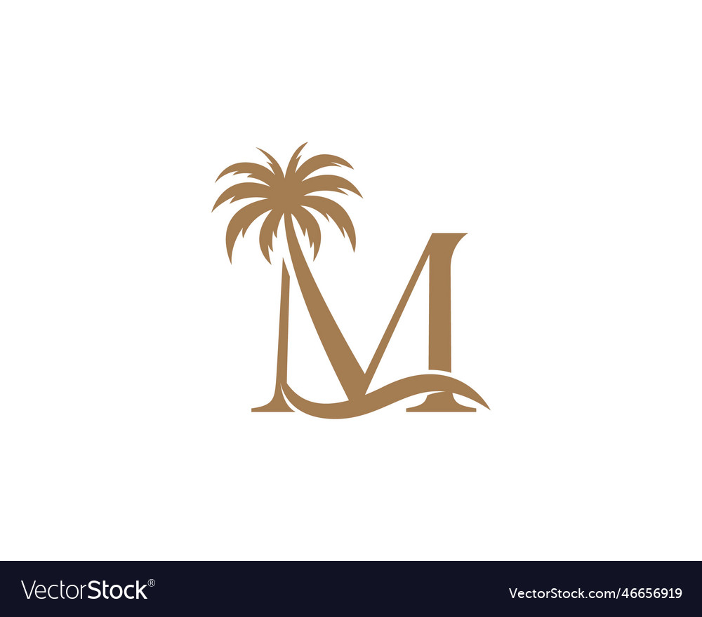 Letter m with coconut and palm tree logo design