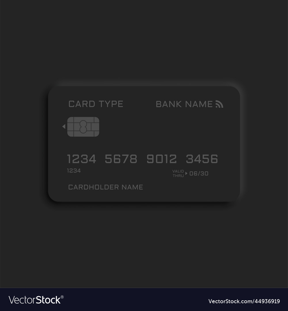 Neumorphic black credit card template design Vector Image