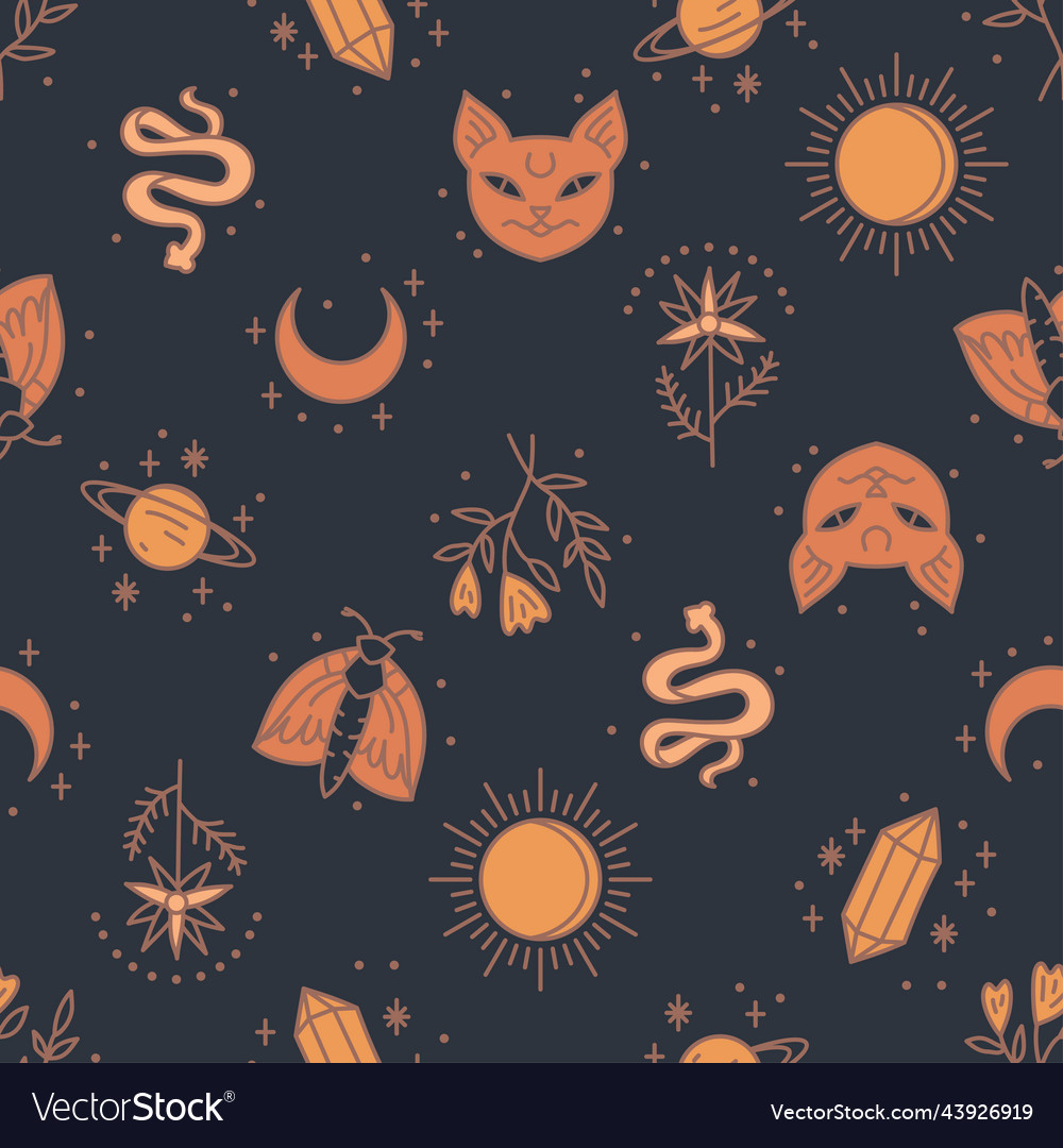 Seamless pattern with mystical boho elements vector image Seamless pattern with mystical boho elements