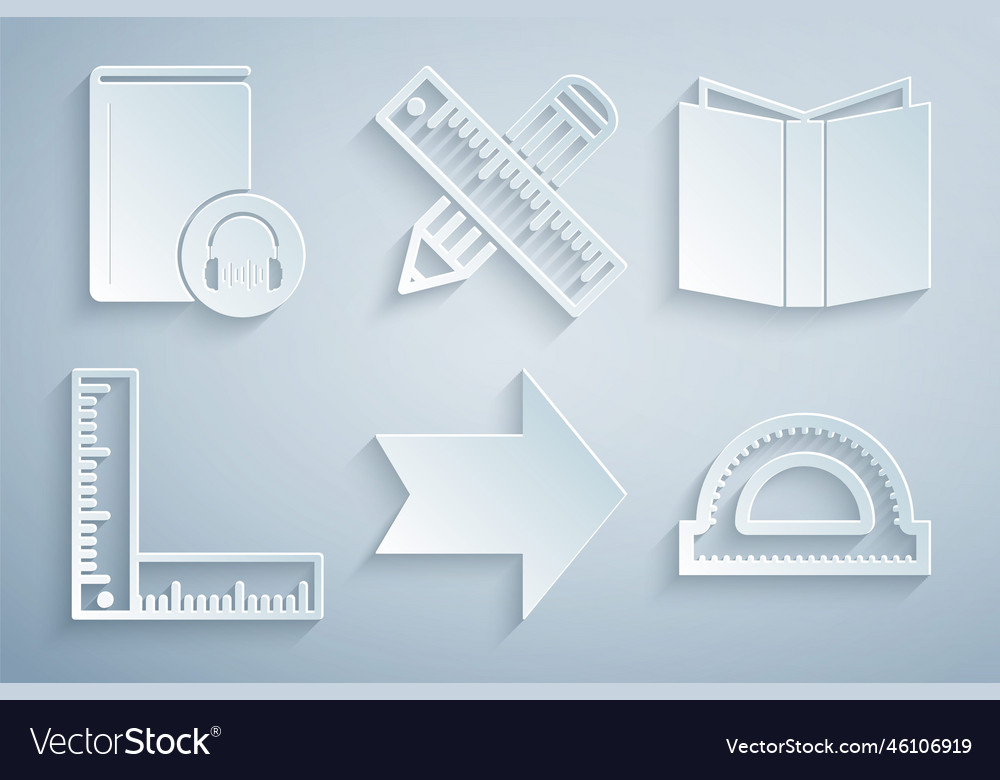Set arrow open book folding ruler protractor Vector Image Set arrow open book folding ruler protractor