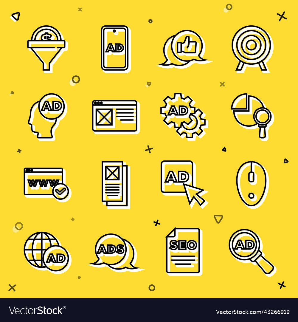 Set line advertising computer mouse magnifying vector image Set line advertising computer mouse magnifying