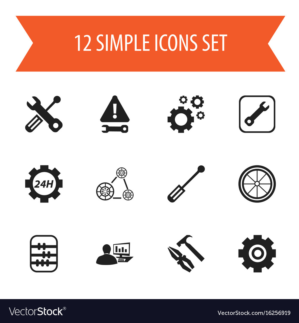 Set of 12 editable tool icons includes symbols