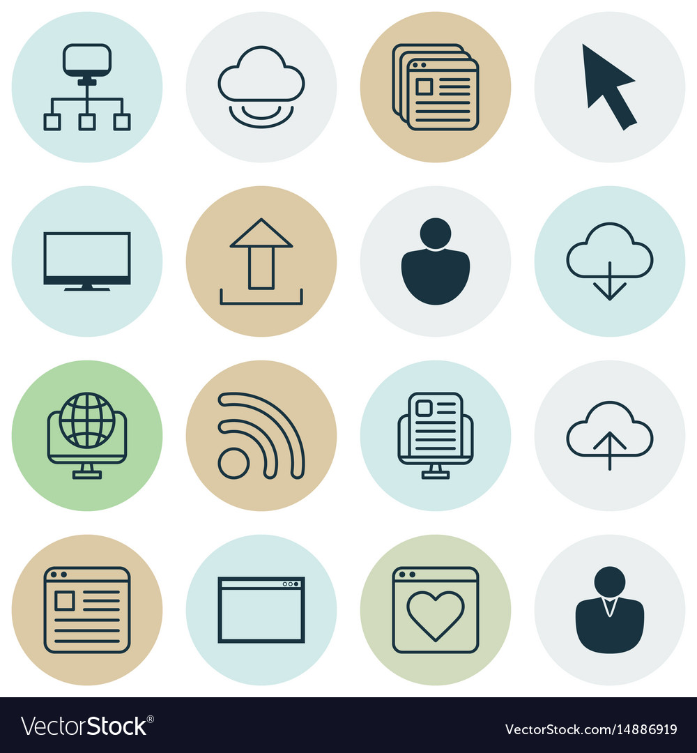 Set of 16 web icons includes followed website