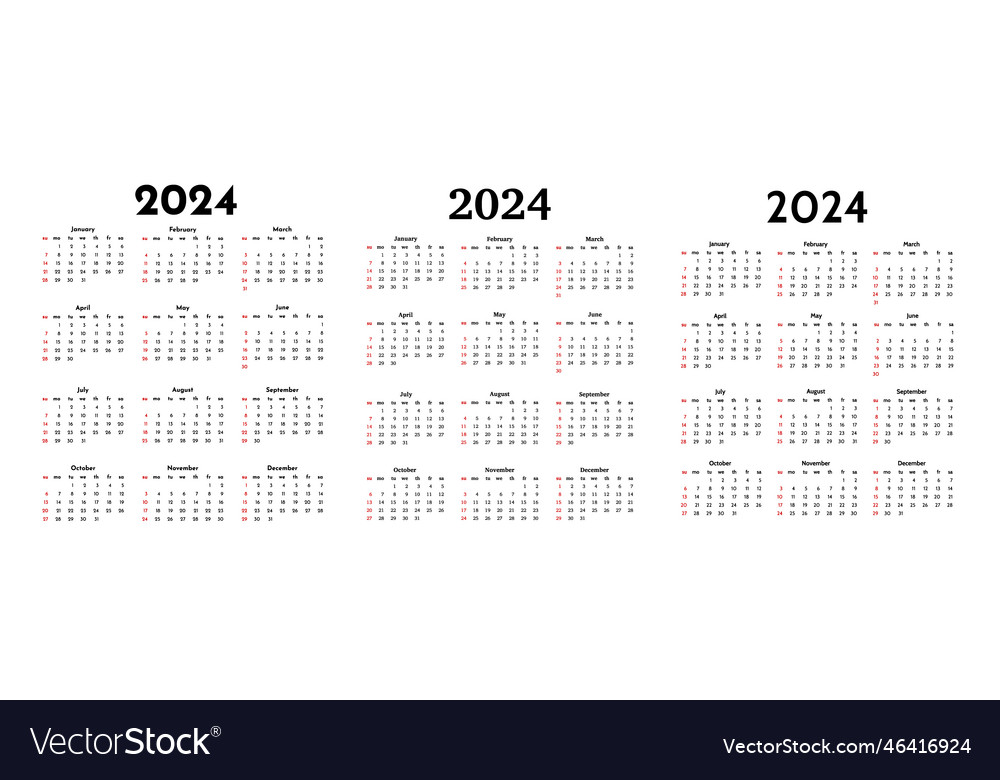 Calendar for 2024 isolated on a white background Vector Image