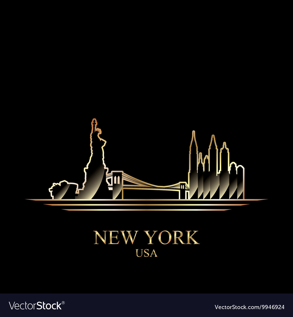 Gold silhouette new york on black background Vector Image