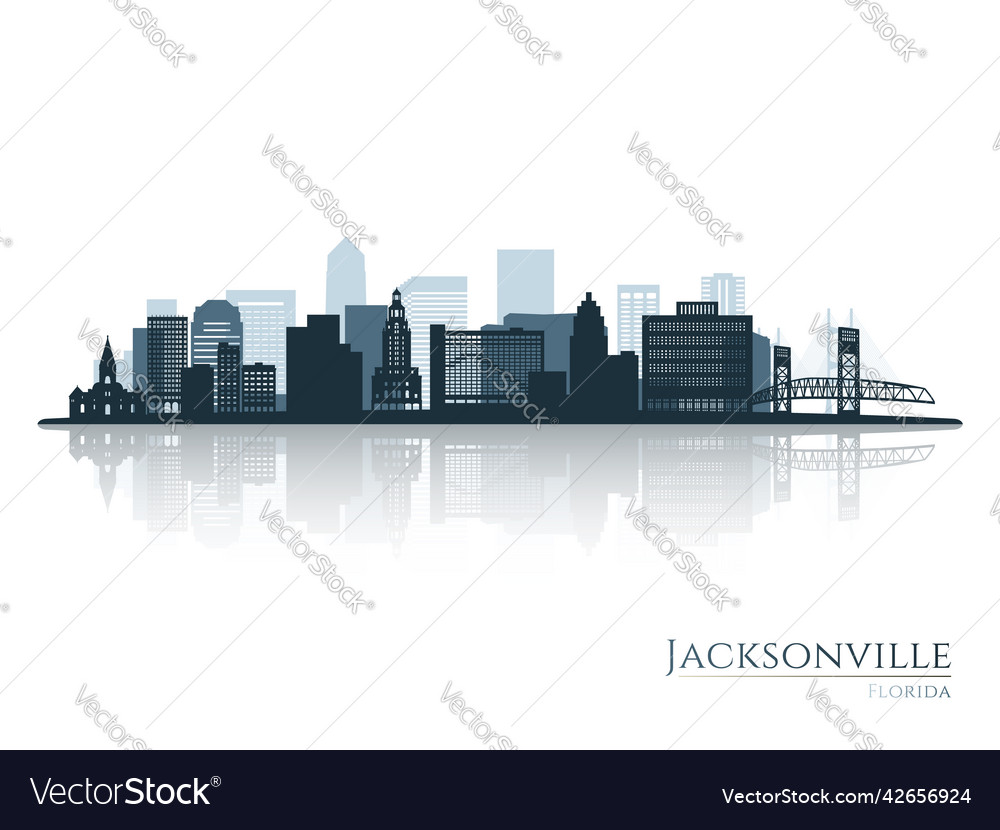 Jacksonville skyline silhouette with reflection Vector Image