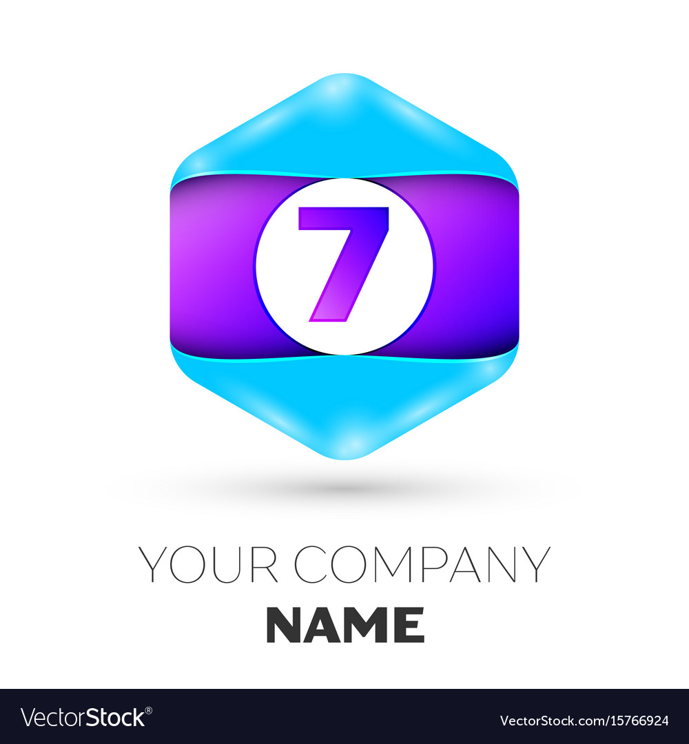 Number seven symbol in colorful hexagonal