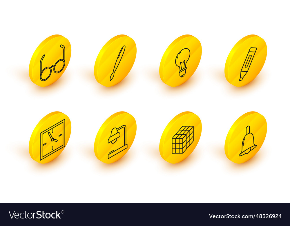 Set line ringing bell rubik cube table lamp clock vector image Set line ringing bell rubik cube table lamp clock