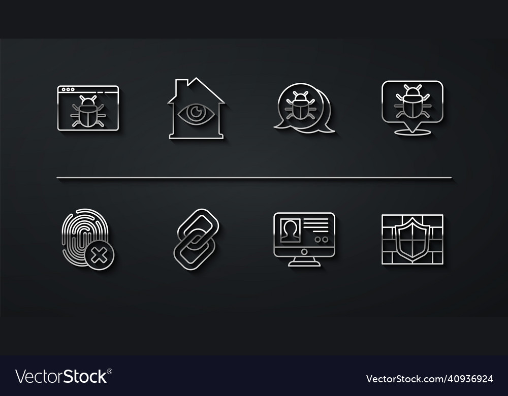 Set line system bug cancelled fingerprint create vector image Set line system bug cancelled fingerprint create
