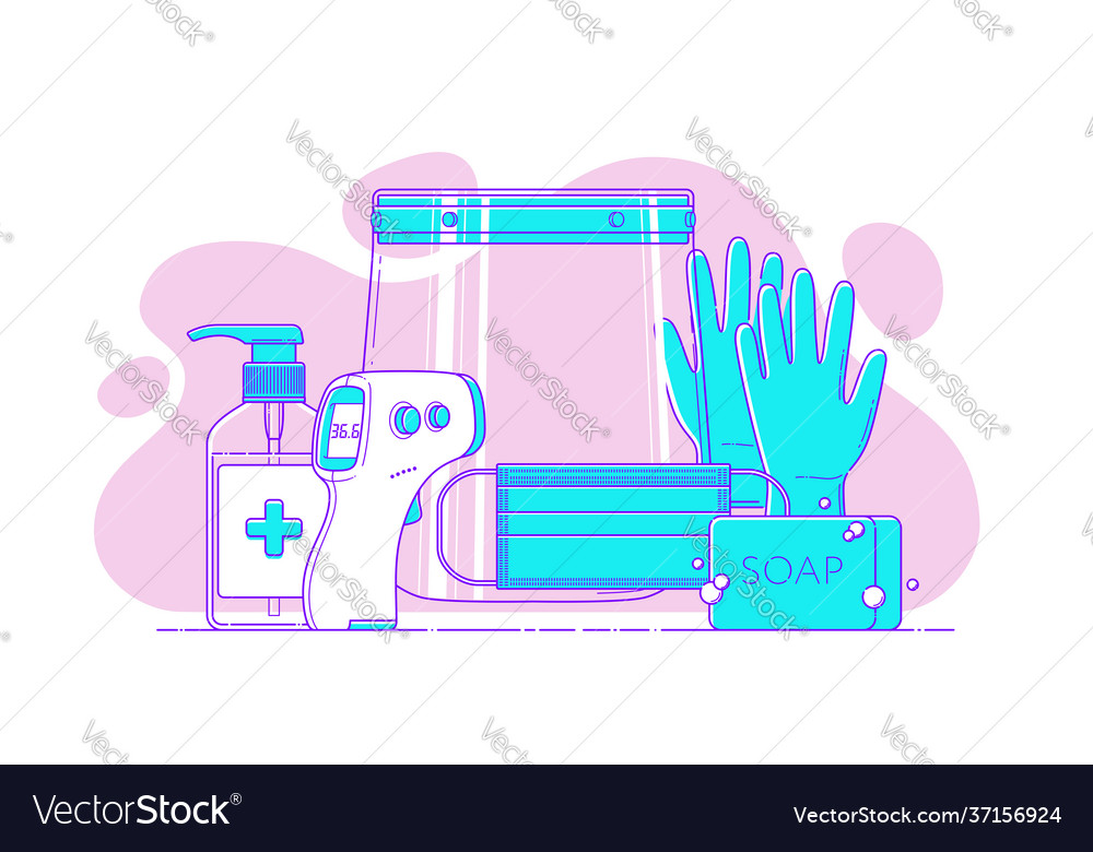 Set ppe line icon on background Vector Image Set ppe line icon on background