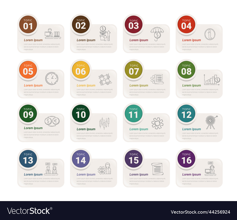 Text box design with 16 options vector image Text box design with 16 options