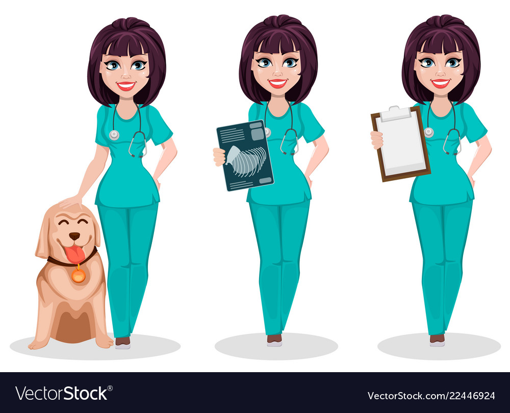 Veterinarian woman set of three poses