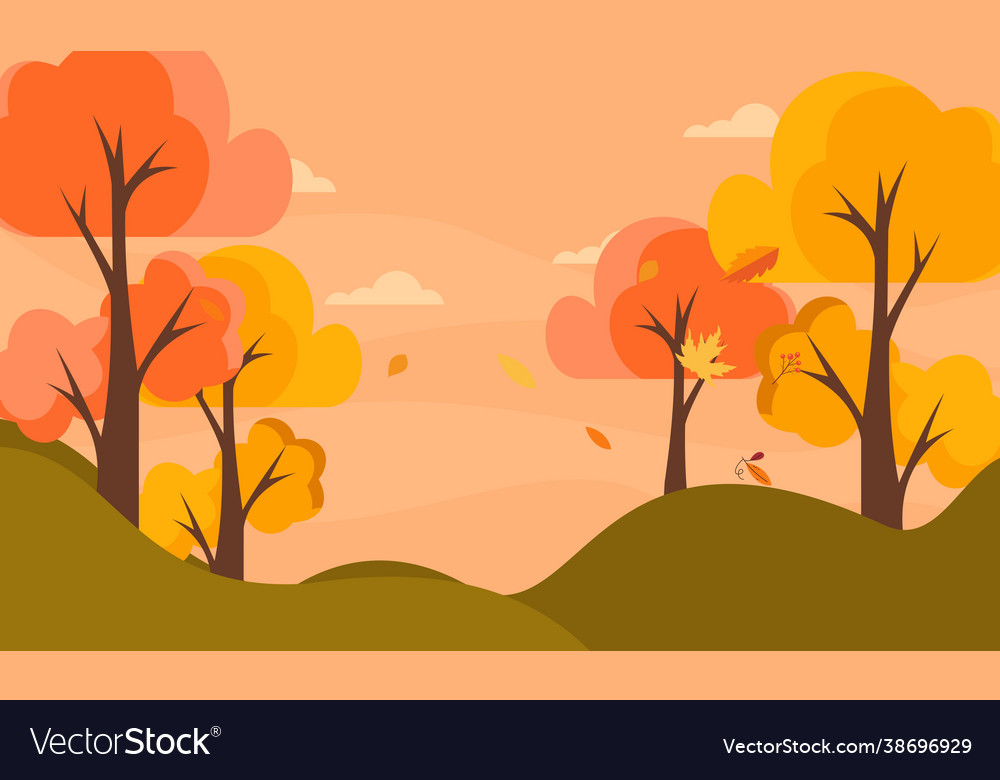 Flat design autumn background with colorful trees