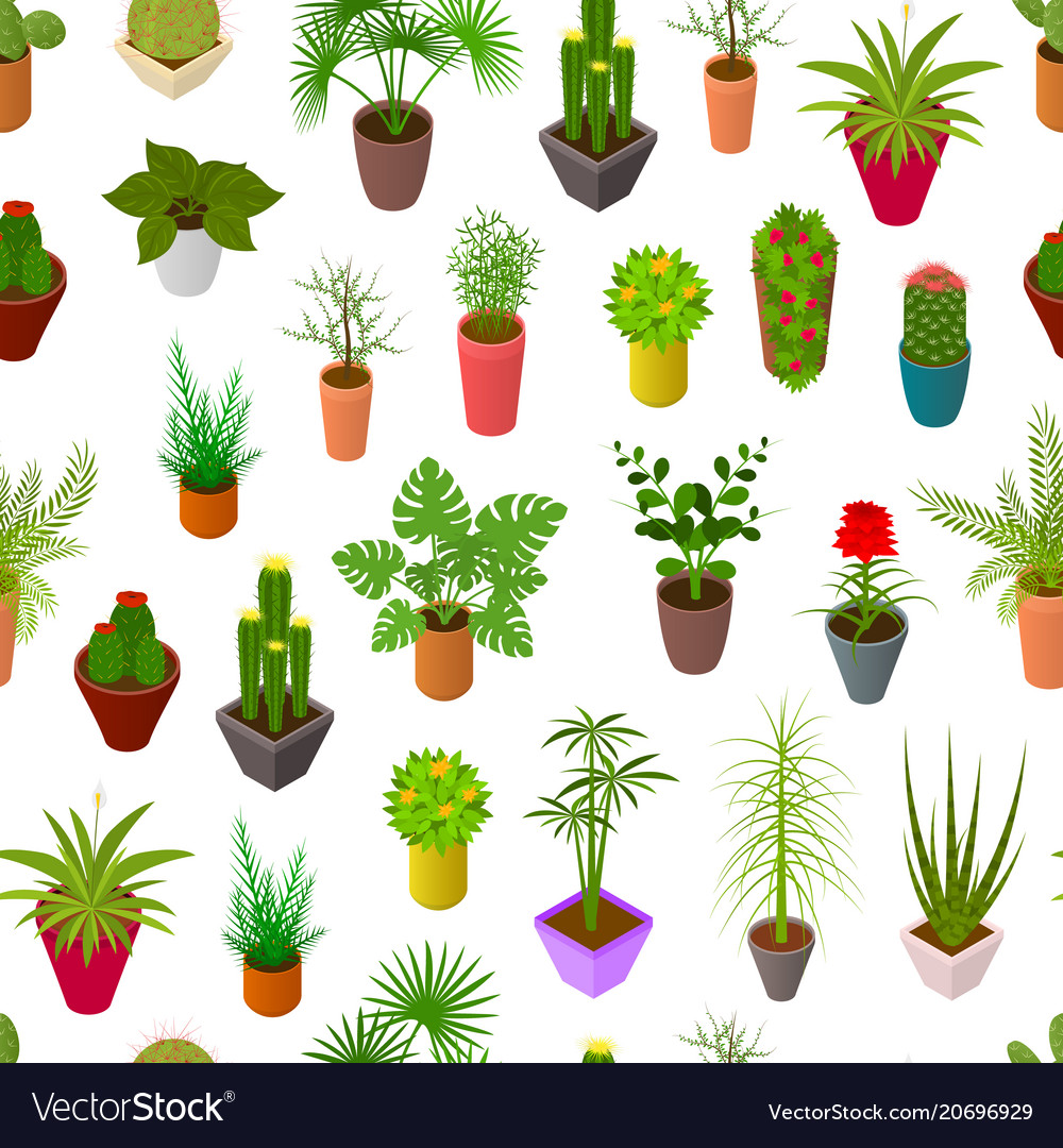 Green plants in pot seamless pattern background 3d