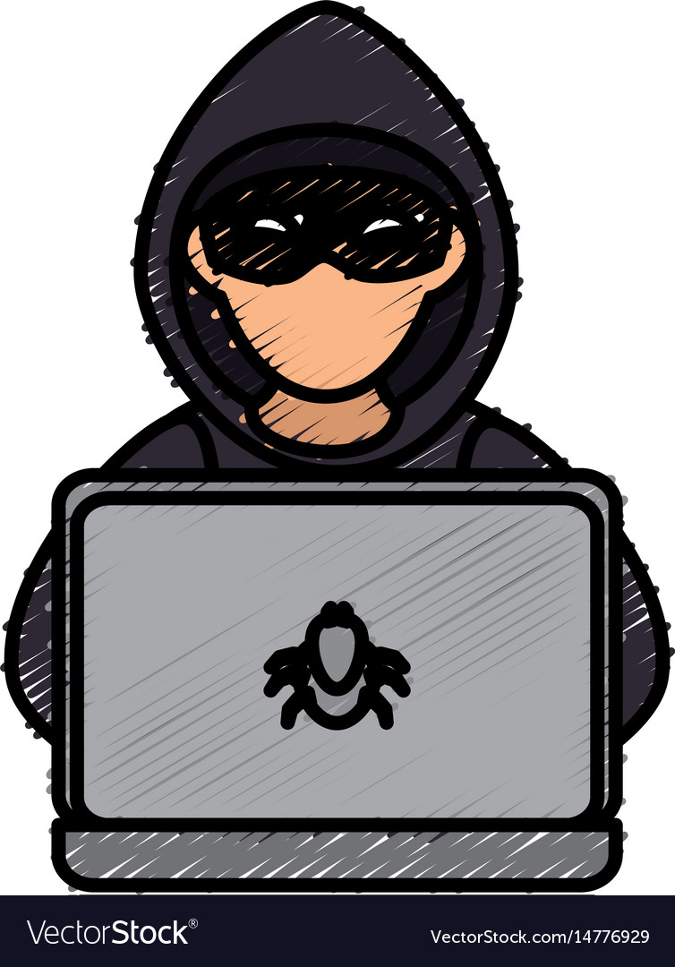 Hacker with computer avatar character