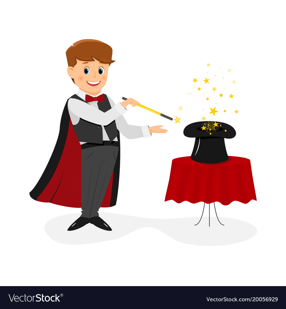 Magician with stars and magic wand