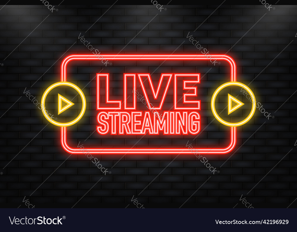 Neon icon live streaming icon badge emblem Vector Image